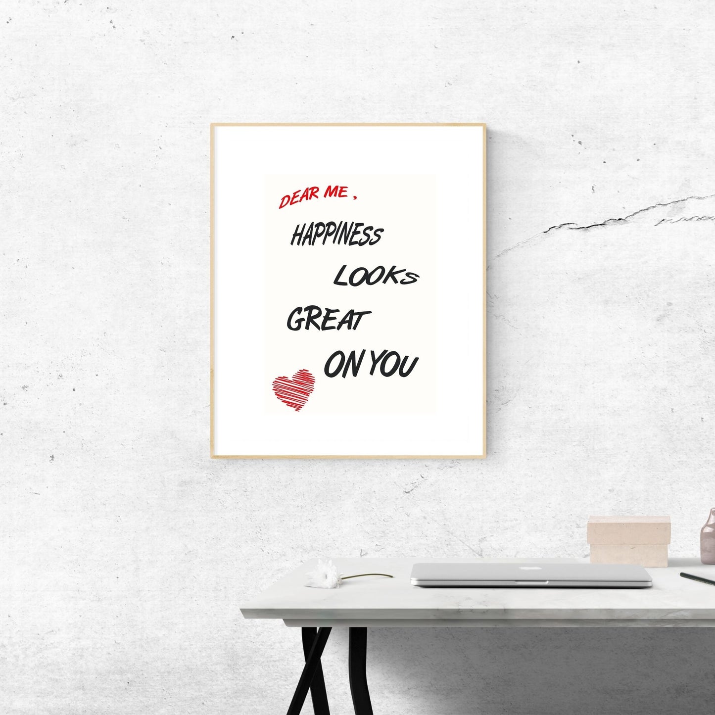 "Dear Me Happiness Great On You" Canvas Tablo Dijital Tasarım