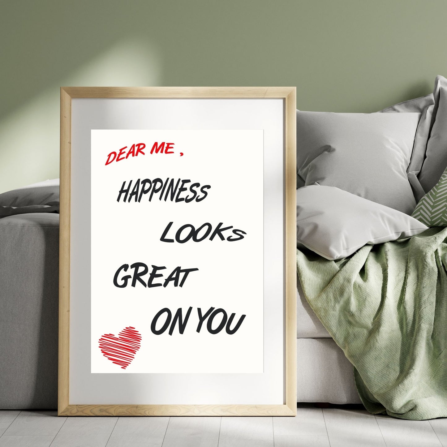 "Dear Me Happiness Great On You" Canvas Tablo Dijital Tasarım